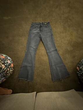 Lucky & Blessed L&B Flare Jeans Black Acid Wash Raw Hem Size 8 Style L18021-BK